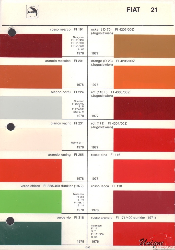 1977 Fiat Paint Charts Glasurit 0